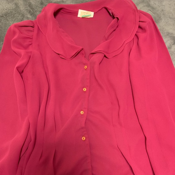 VINTAGE Ms. Paquette | Ruffle Collar Puff Shoulder Long Sleeve Button Up | L - Picture 3 of 11